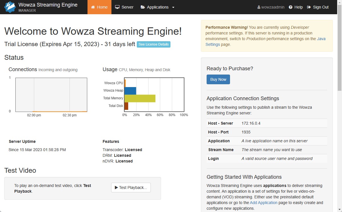 Wowza Streaming Engine Manger UI